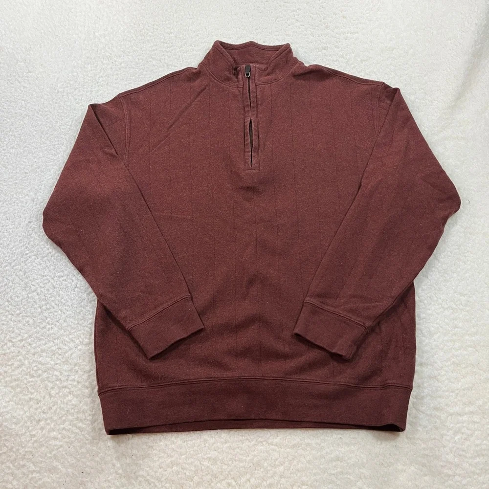 Turnbury Quarter Zip Pullover Mens Medium Burgundy Cotton Ribbed Mock Neck 7429